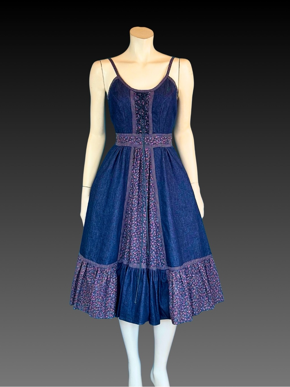 DENIM Gunne Sax Shamash and Yofi Label Corset Prairie Sun Dress / XS XXS / NWT - Picture 8 of 12